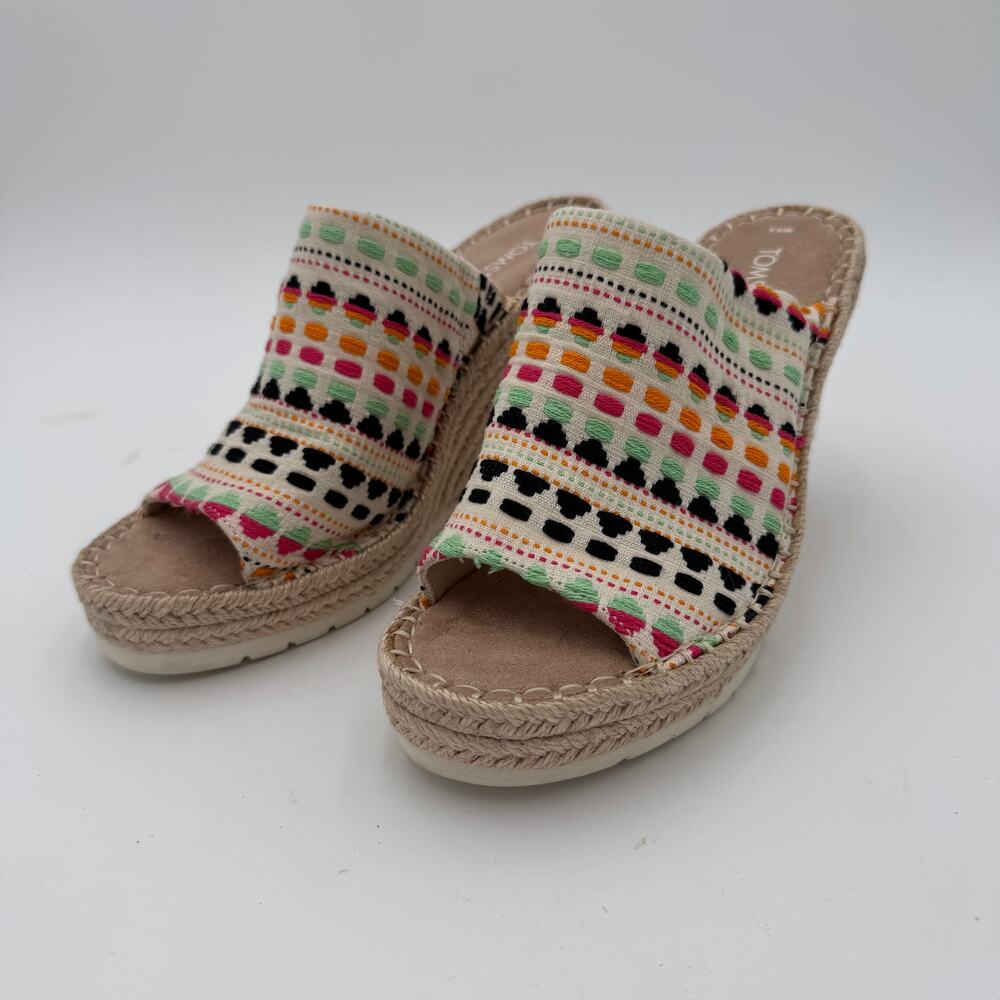 Toms Wedge Espadrilles Sz 8.5 US Multicolor Womens Monica Heel